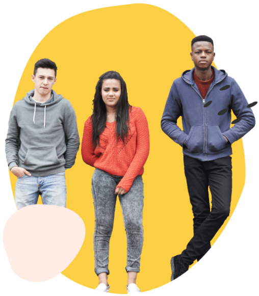 young people standing against a yellow background