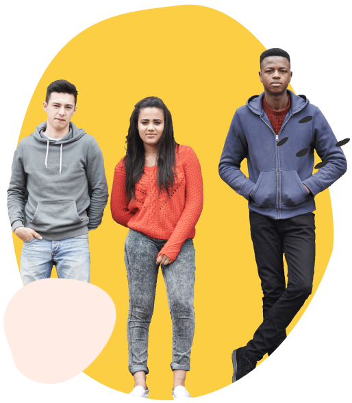 young people standing against a yellow background