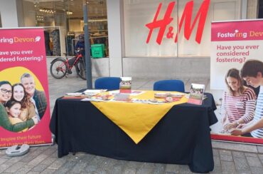 Fostering Devon table set up at Princesshay Exeter